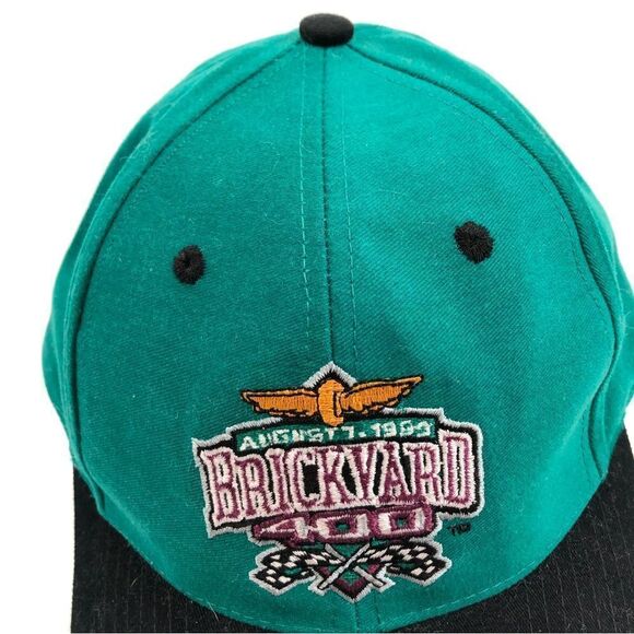 Vintage 1999 Brickyard 400 Snap Back Cap Green Blue - Picture 2 of 7